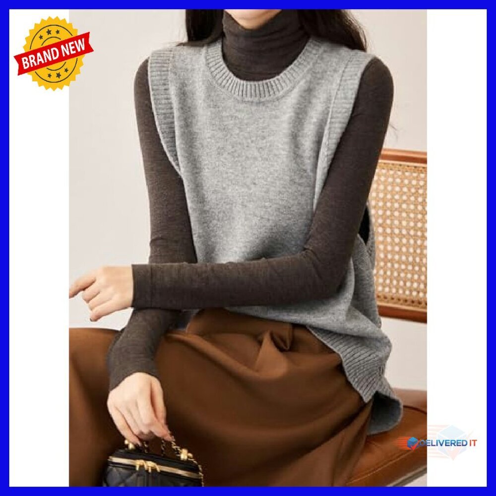 Sleeveless Ribbed Sweater Vest Crew Neck Loose Fit Pullover Top - Picture 3 of 8